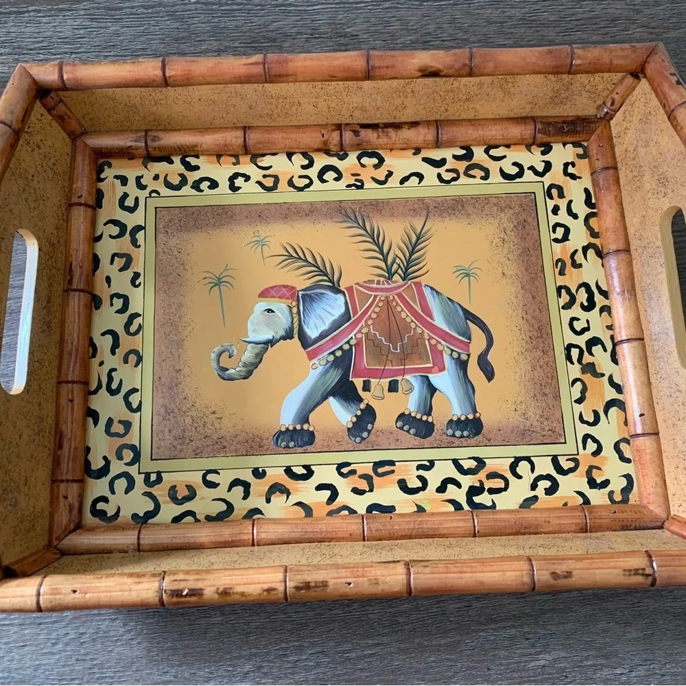Elephant Design Bamboo Tray